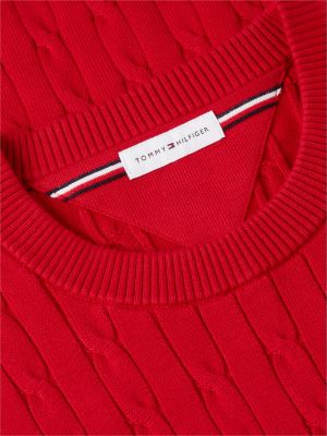 red cable knit crew neck jumper for men tommy hilfiger