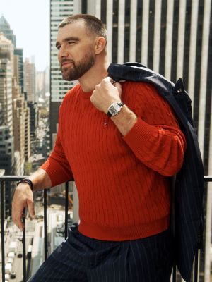 red cable knit crew neck jumper for men tommy hilfiger