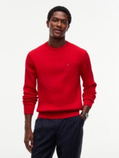 Cable Knit Crew Neck Jumper — Red 8