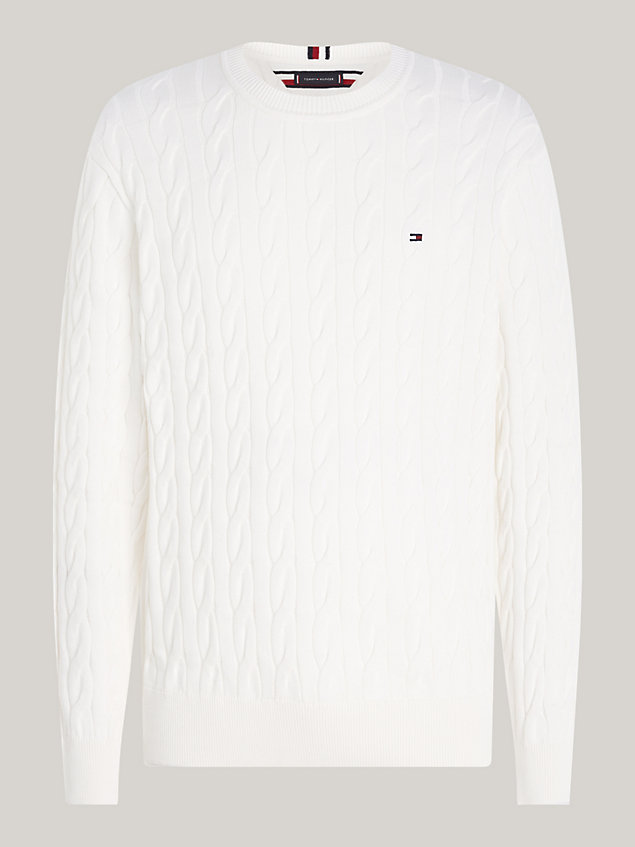 white classics relaxed fit kabelgebreide trui voor heren - tommy hilfiger