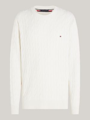 Jersey de punto trenzado con cuello redondo Blanco Tommy Hilfiger