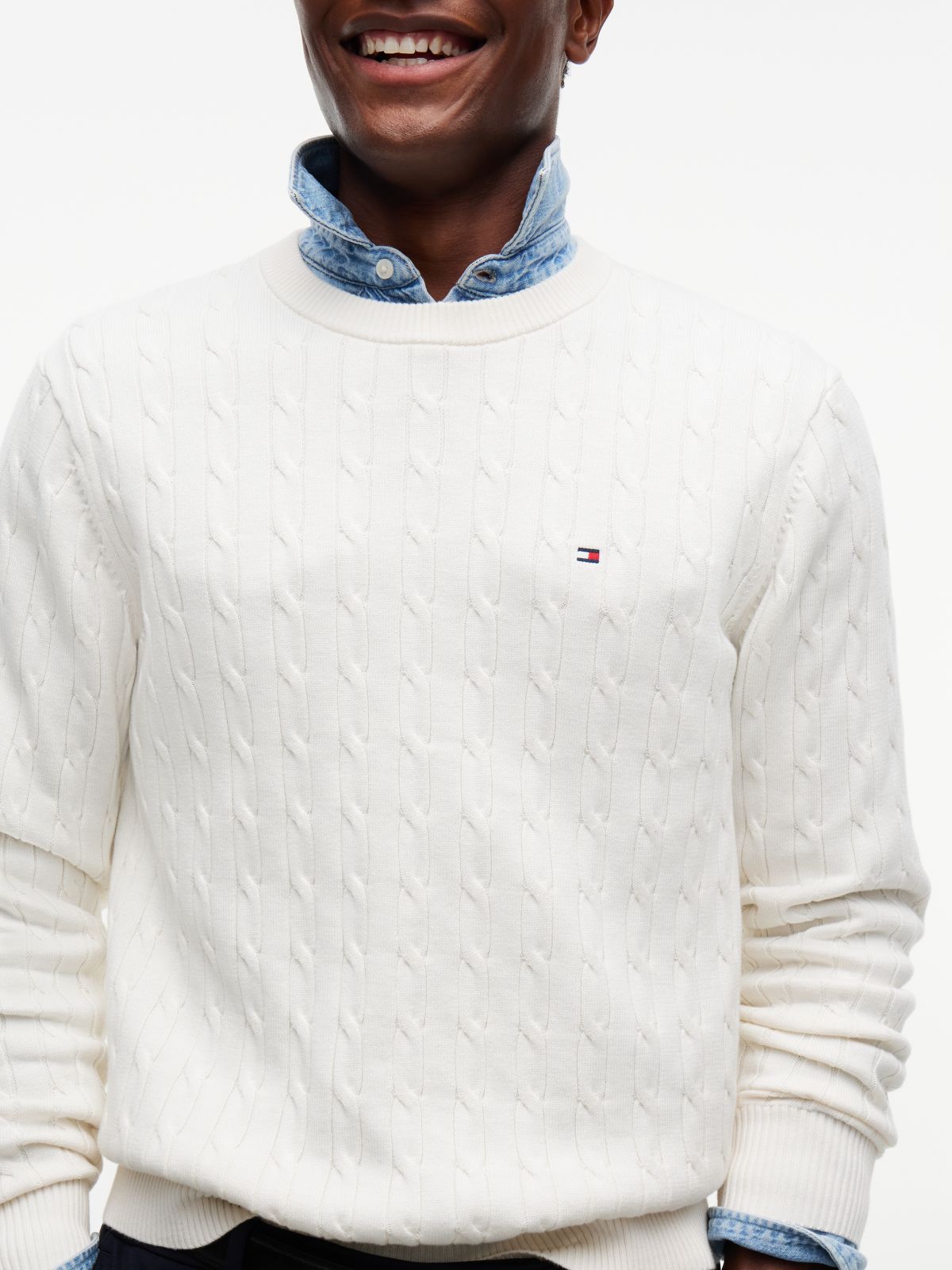 Cable Knit Crew Neck Jumper — Yellow