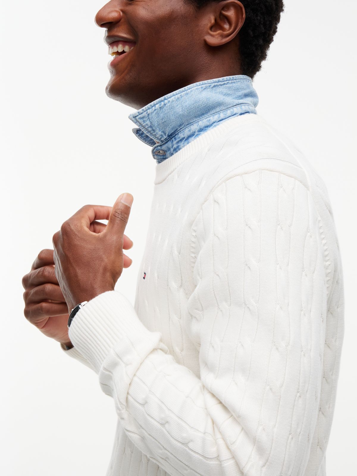 Cable Knit Crew Neck Jumper — Yellow