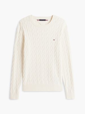 geel kabelgebreide trui met ronde hals voor heren - tommy hilfiger