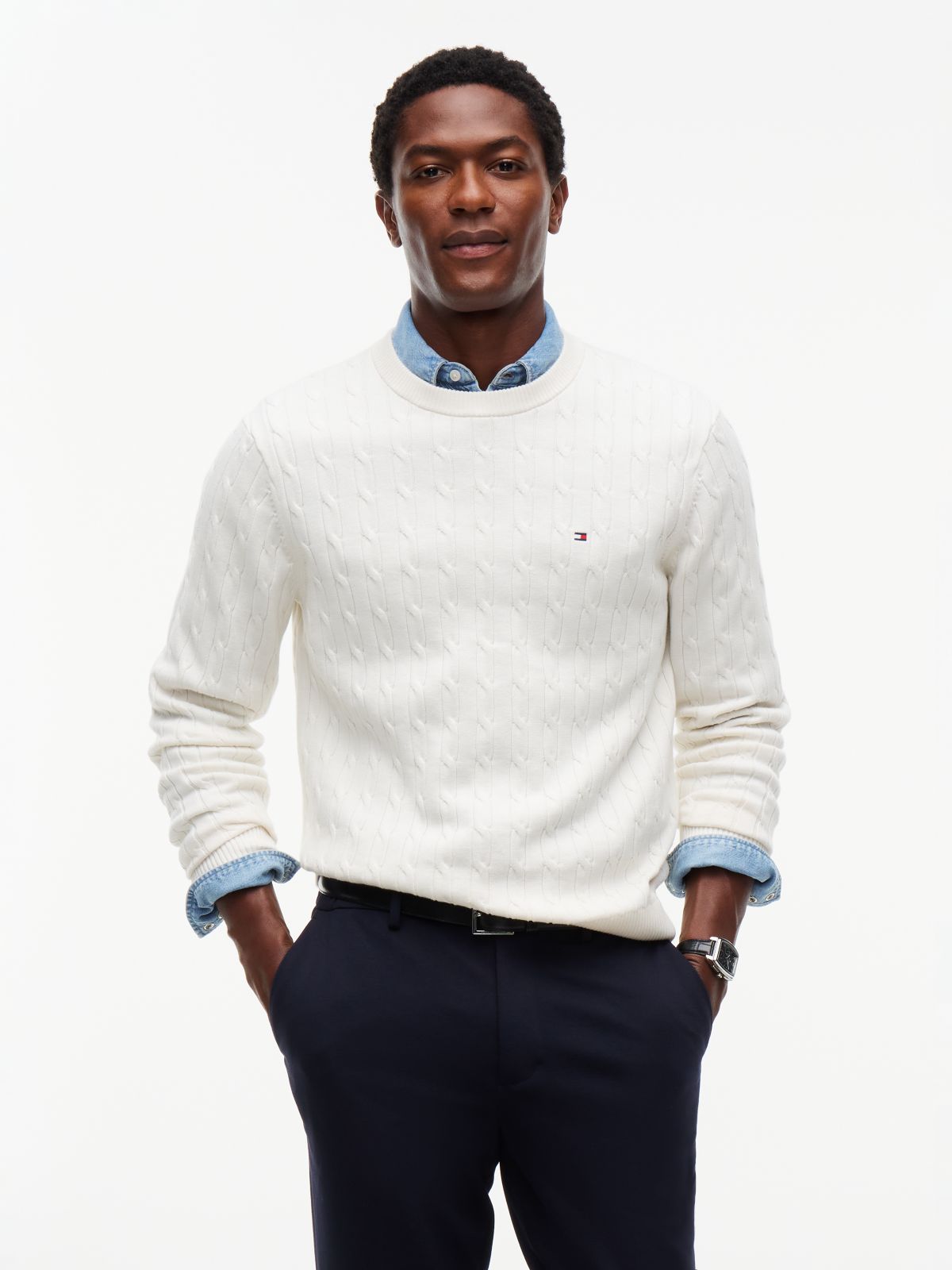 Cable Knit Crew Neck Jumper — Yellow