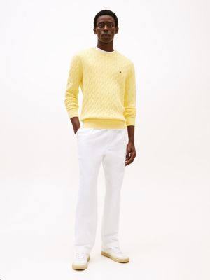 yellow cable knit crew neck jumper for men tommy hilfiger