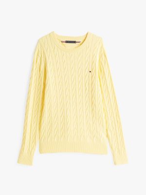 yellow cable knit crew neck jumper for men tommy hilfiger