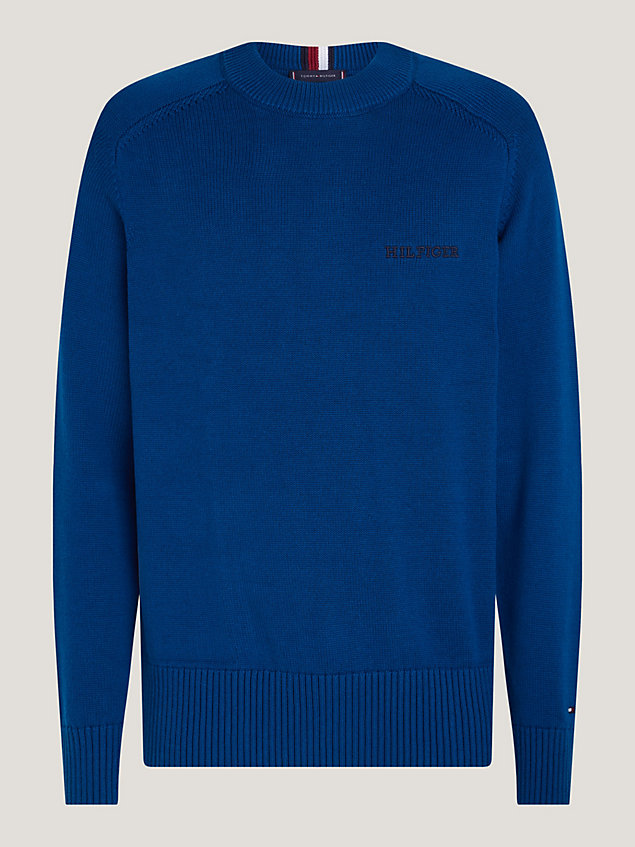 blue trui met ronde hals en hilfiger monotype-logo voor heren - tommy hilfiger
