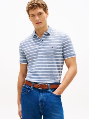 polo coupe standard en piqué avec lin blue pour hommes tommy hilfiger