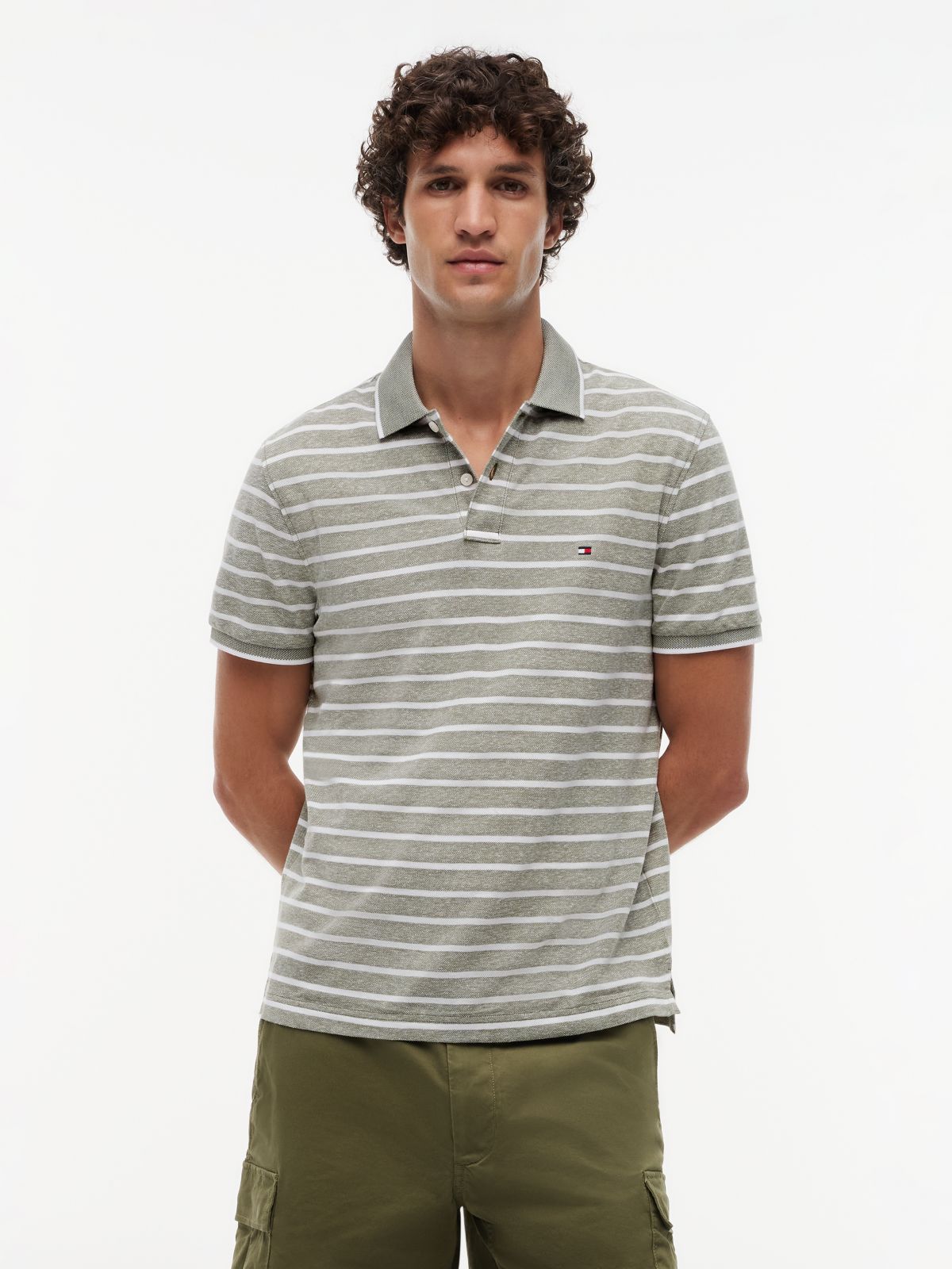Regular Fit Pique Polo Shirt With Linen — Green