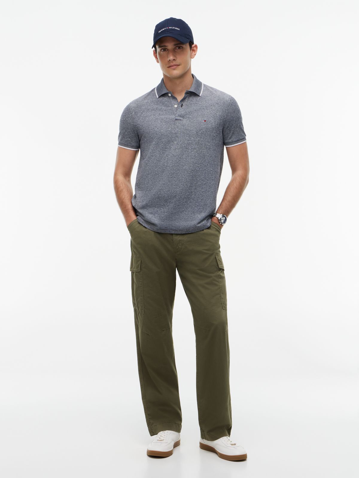 Regular Fit Pique Polo Shirt With Linen — Blue