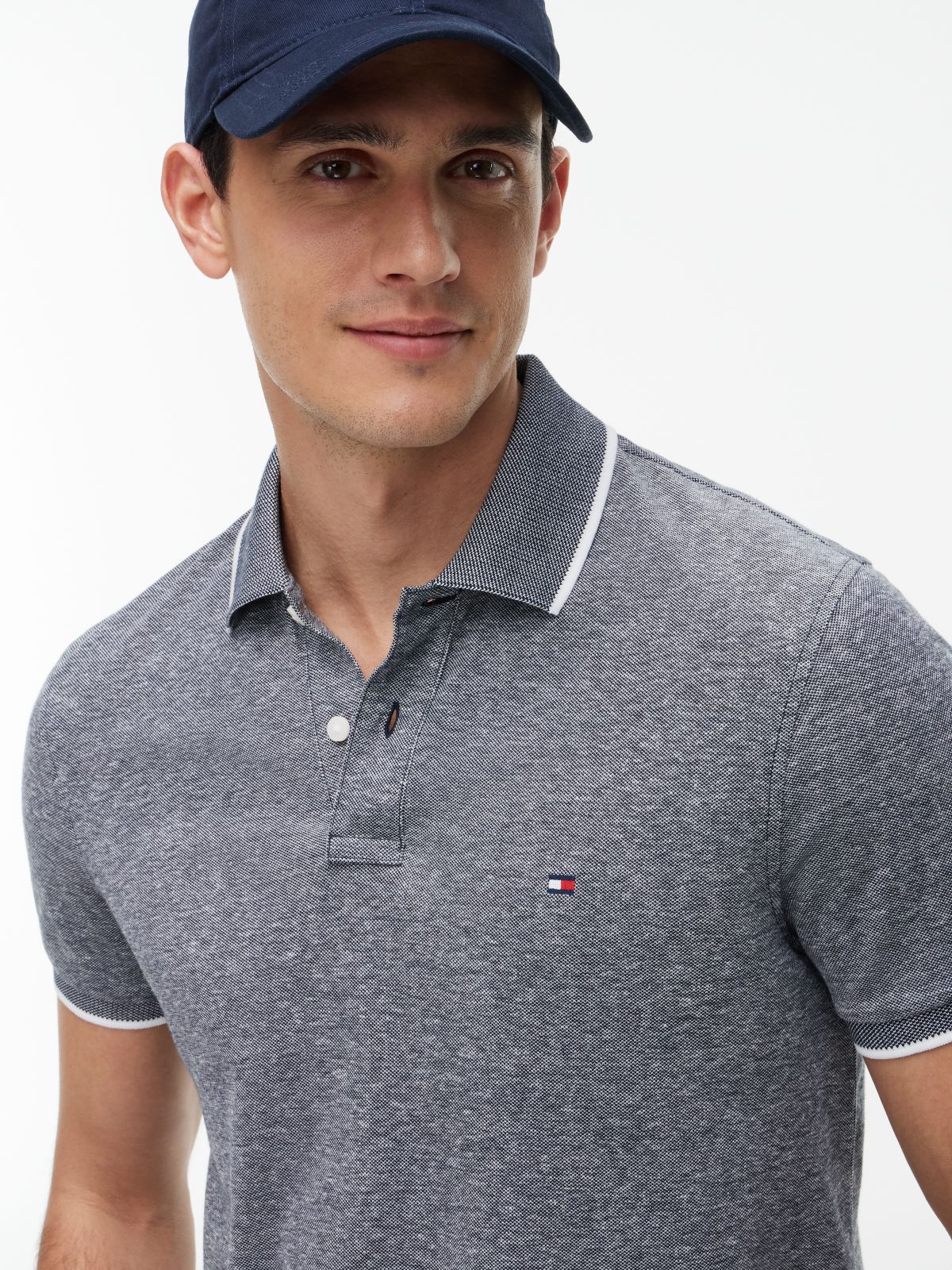 Regular Fit Pique Polo Shirt With Linen — Blue