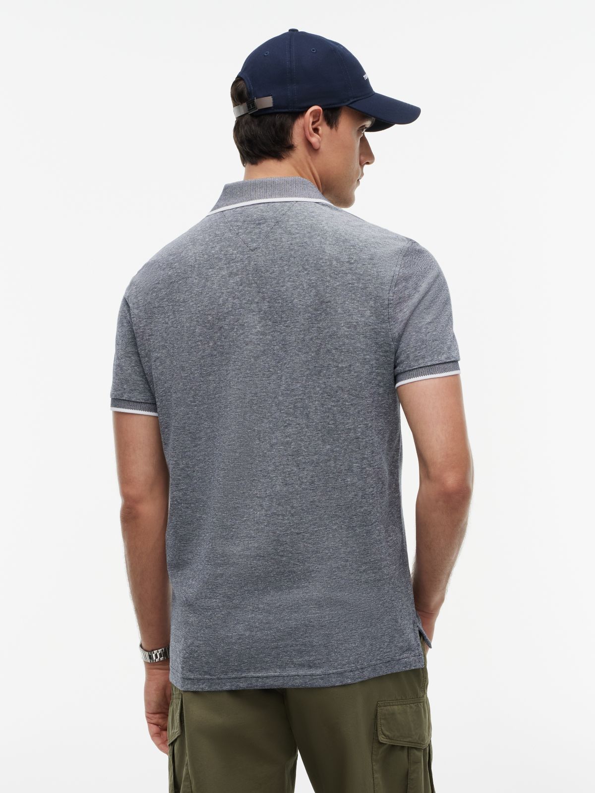 Regular Fit Pique Polo Shirt With Linen — Blue