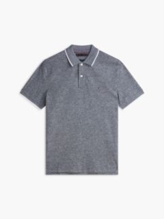 Regular Fit Pique Polo Shirt With Linen — Blue 5