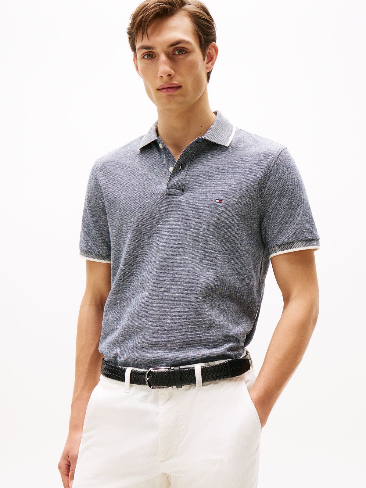 Regular Fit Pique Polo Shirt With Linen — Blue