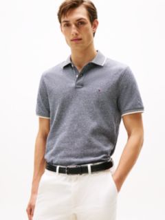 Regular Fit Pique Polo Shirt With Linen — Blue 1