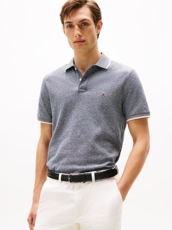 Regular Fit Pique Polo Shirt With Linen — Blue