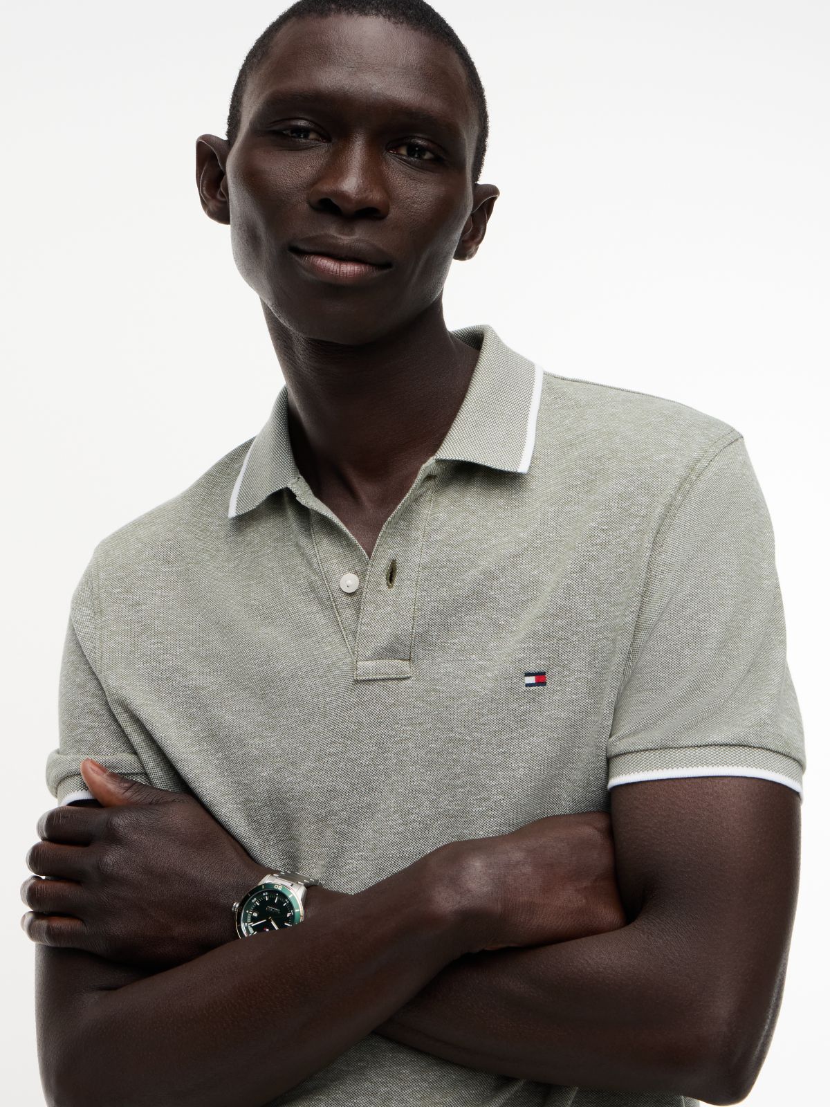 Regular Fit Pique Polo Shirt With Linen — Green