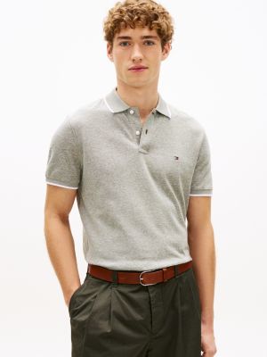 polo coupe standard en piqué avec lin green pour hommes tommy hilfiger