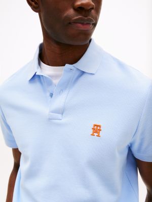 blau poloshirt mit kontrast-th-monogramm für herren - tommy hilfiger