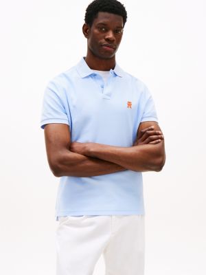 polo à monogramme th contrasté bleu pour hommes tommy hilfiger