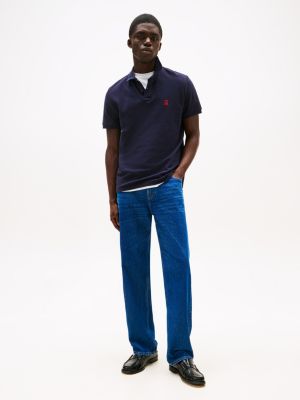 polo à monogramme th contrasté bleu pour hommes tommy hilfiger