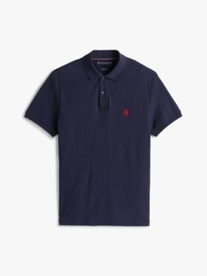 polo à monogramme th contrasté bleu pour hommes tommy hilfiger