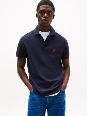 polo à monogramme th contrasté blue pour hommes tommy hilfiger