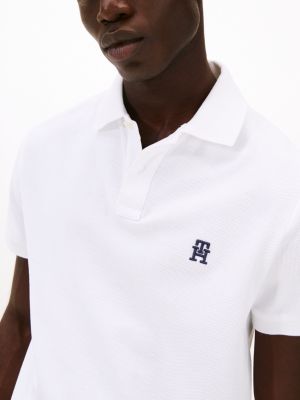 wit polo met contrasterend th-monogram voor heren - tommy hilfiger