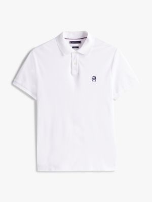 polo à monogramme th contrasté blanc pour hommes tommy hilfiger