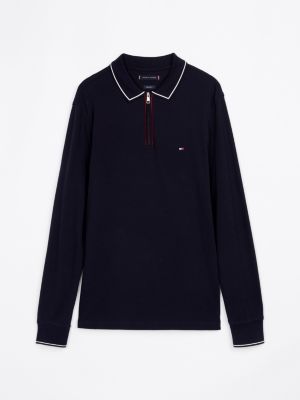 blau langarm-poloshirt mit reißverschlussleiste für herren - tommy hilfiger