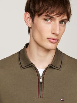 polo a maniche lunghe con zip grigio da uomini tommy hilfiger