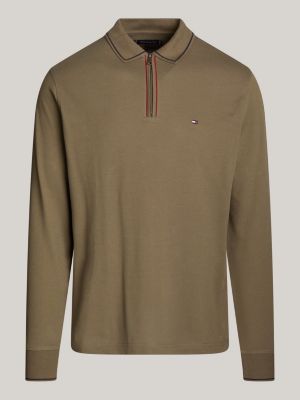 grijs polo met lange mouwen en rits voor heren - tommy hilfiger