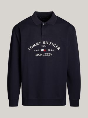 polo de manga larga con logo náutico azul de hombres tommy hilfiger