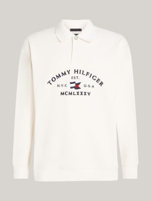 polo a maniche lunghe con logo stile nautico beige da uomini tommy hilfiger