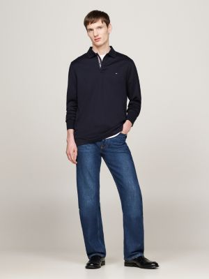 blue jacquard long sleeve polo shirt for men tommy hilfiger