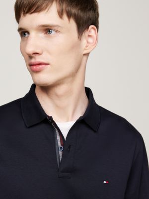 blau langarm-poloshirt aus jacquardgewebe für herren - tommy hilfiger