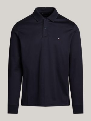 blau langarm-poloshirt aus jacquardgewebe für herren - tommy hilfiger