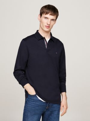 blau langarm-poloshirt aus jacquardgewebe für herren - tommy hilfiger