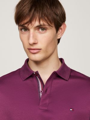 polo in jacquard a maniche lunghe rosso da uomini tommy hilfiger