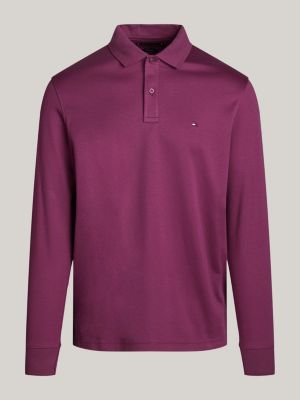 polo de manga larga en jacquard roja de hombres tommy hilfiger