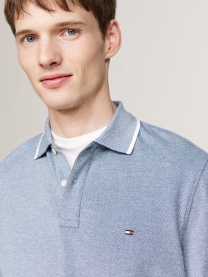 polo coupe standard manches longues et liseré bleu pour hommes tommy hilfiger