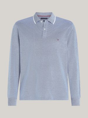 polo coupe standard manches longues et liseré bleu pour hommes tommy hilfiger