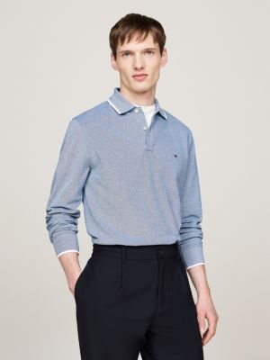 polo coupe standard manches longues et liseré bleu pour hommes tommy hilfiger