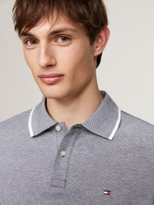 blauw regular polo met lange mouwen en streepdetail voor heren - tommy hilfiger