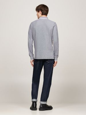 blauw regular polo met lange mouwen en streepdetail voor heren - tommy hilfiger