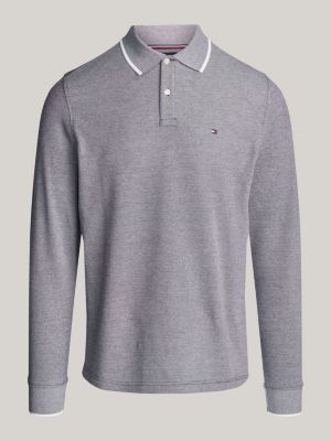 polo regular fit a maniche lunghe con bordo blu da uomini tommy hilfiger