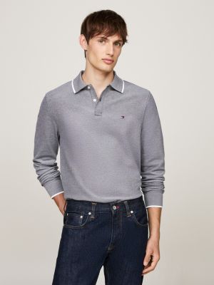 Polo ribeteado de manga larga y corte regular Azul Tommy Hilfiger