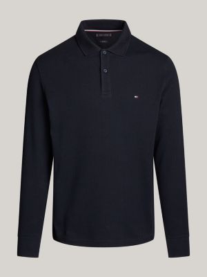 blue waffle texture long sleeve polo shirt for men tommy hilfiger