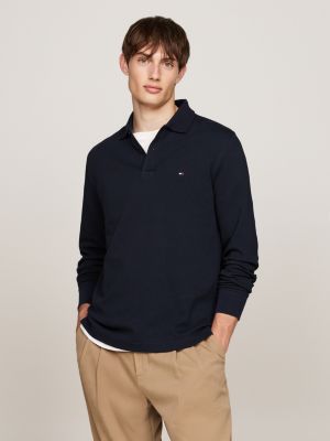 blue waffle texture long sleeve polo shirt for men tommy hilfiger